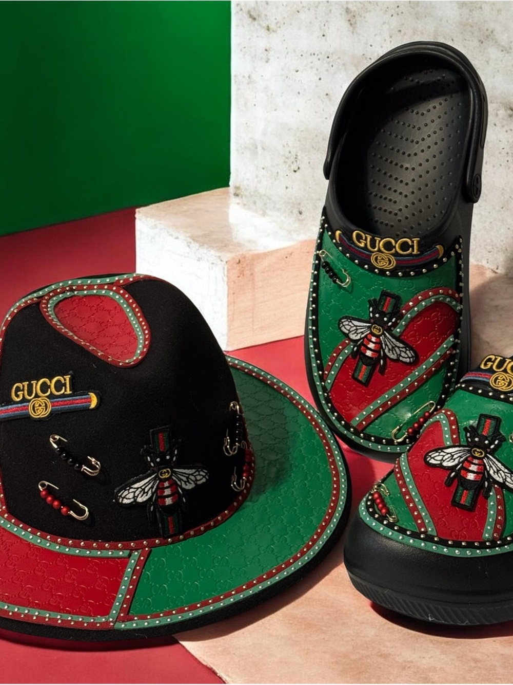 Women's Black, Green & Red Embellished Hat